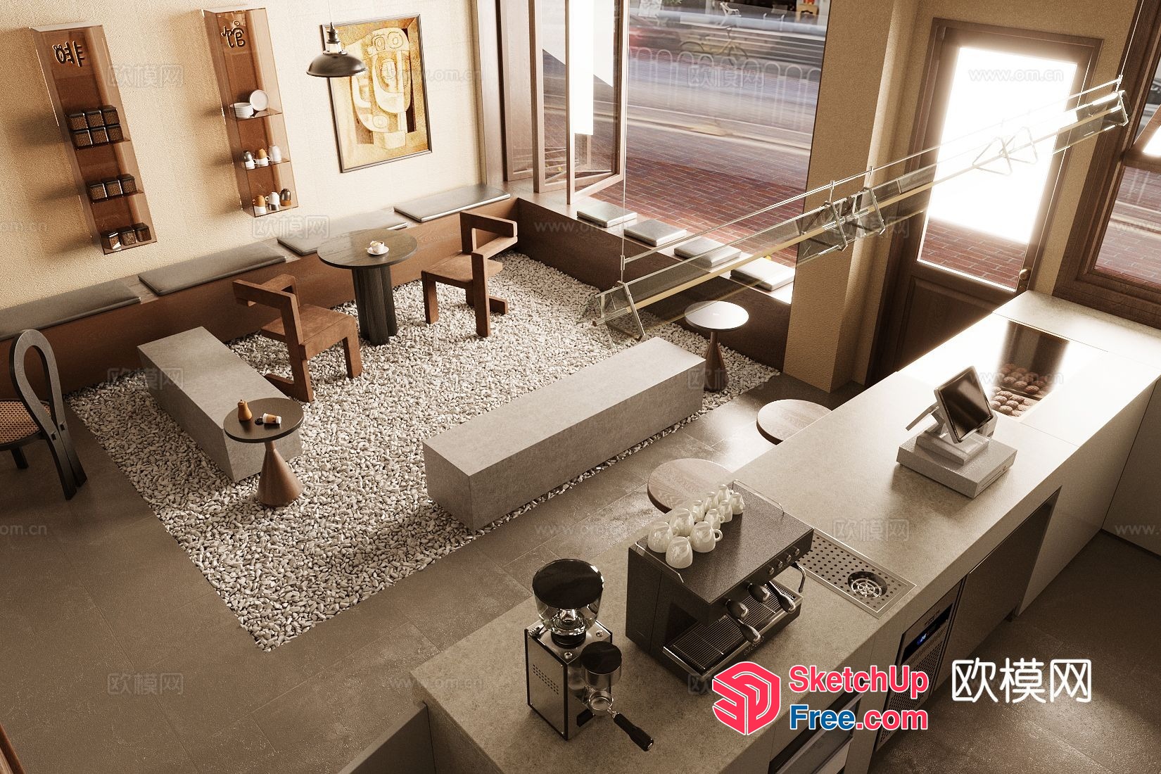 Modern Minimalist Coffee Shop Interior 3D SketchUp File