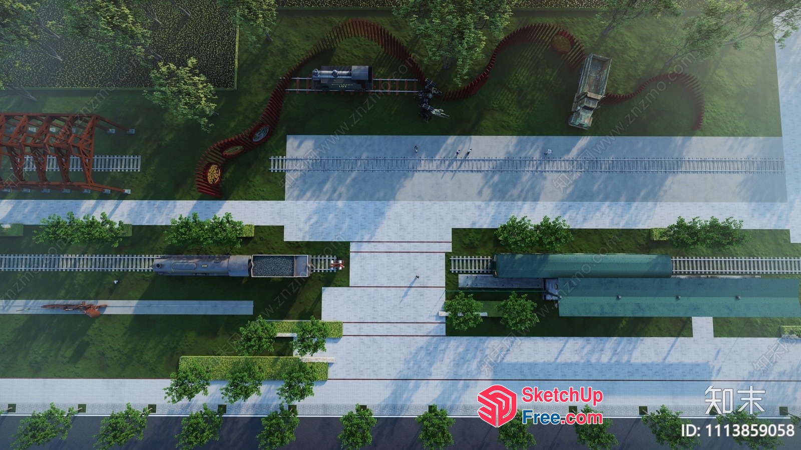 Aerial View Of A Park With Greenery And Various Structures 3D SketchUp File