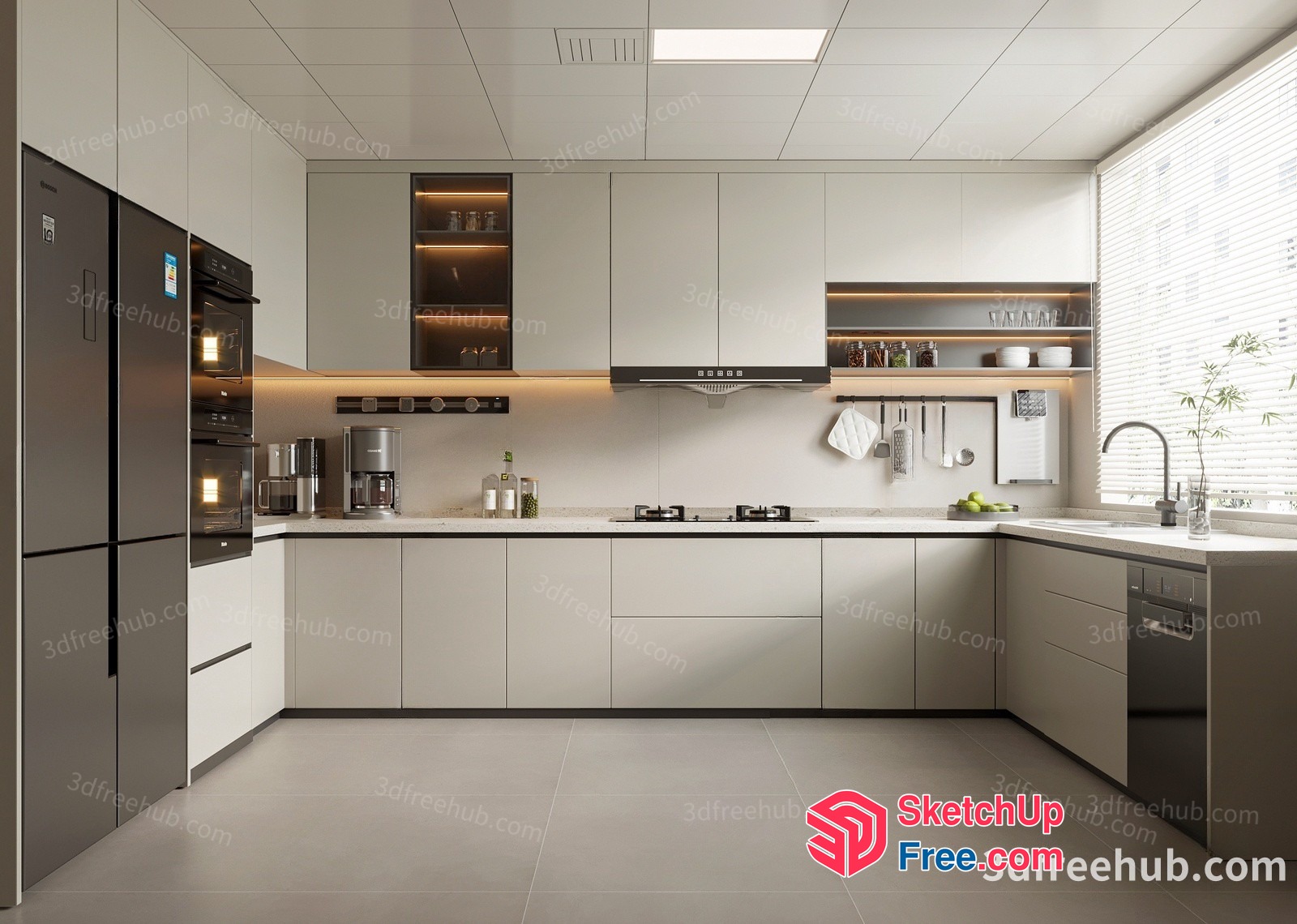 Sleek Modern Kitchen With Stainless Steel Appliances 3D SketchUp File