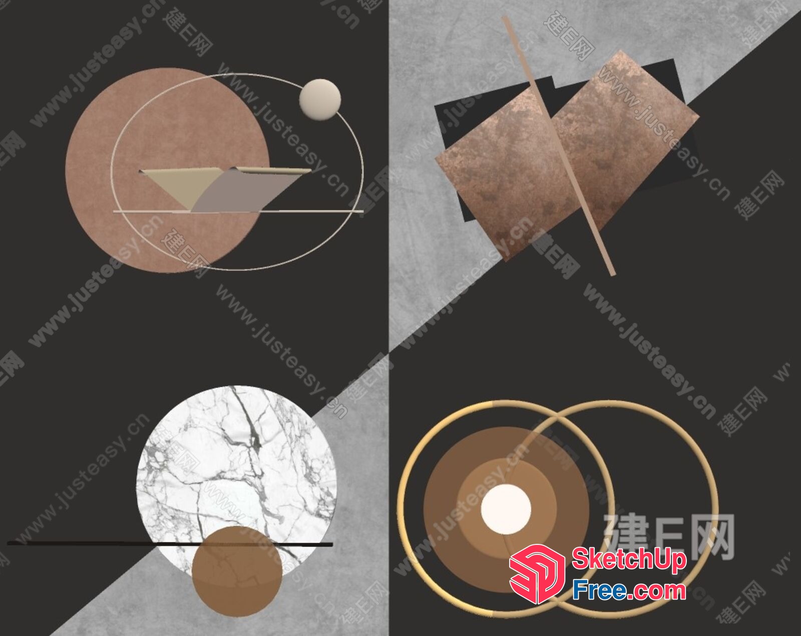 Abstract Geometric Shapes In Earthy Tones 3D SketchUp File