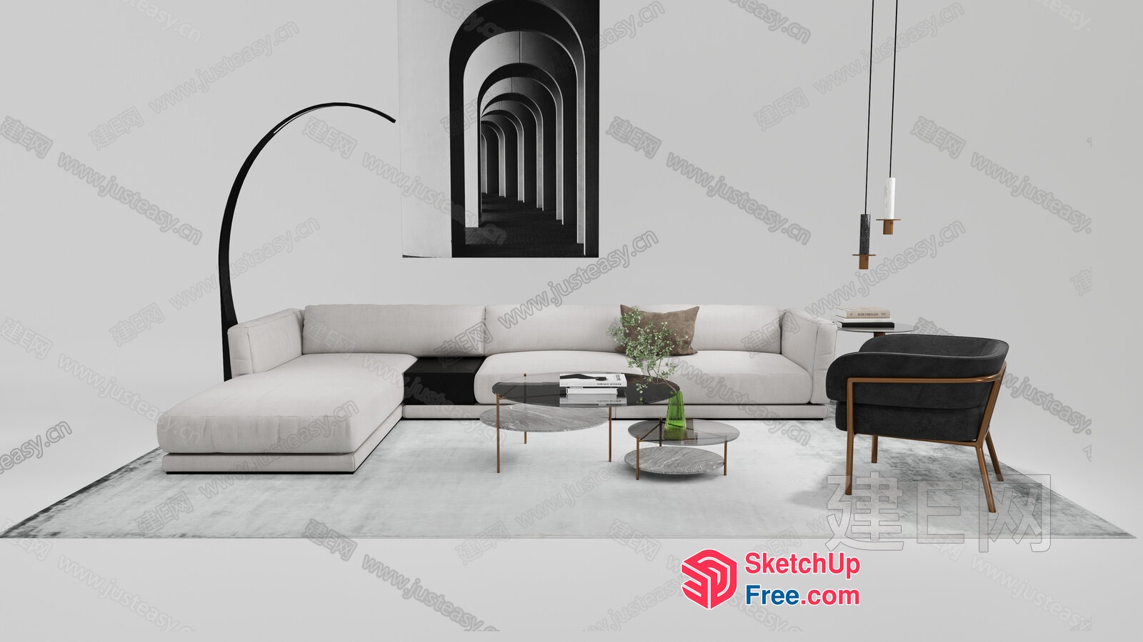 Minimalist Living Room With White Sofa And Coffee Tables 3D SketchUp File
