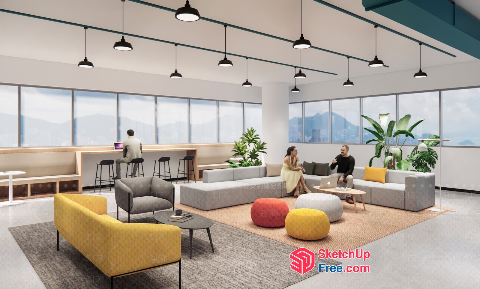 Modern Office Space With Comfortable Seating And Natural Light 3D SketchUp File