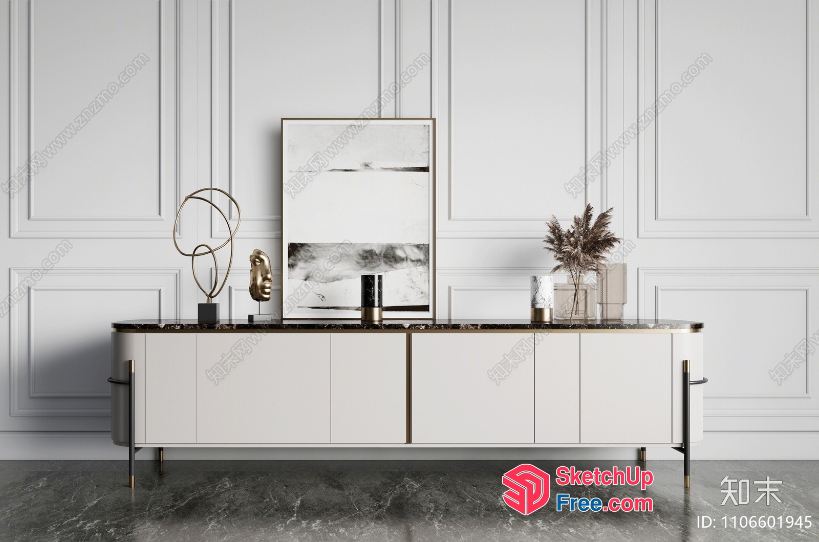 Elegant Minimalist Modern Style Decorated Cabinet 3D SketchUp File