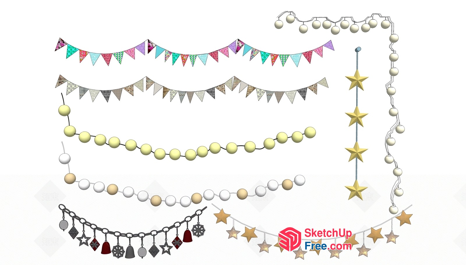 Colorful Bunting And Star Garland Decorations 3D SketchUp File