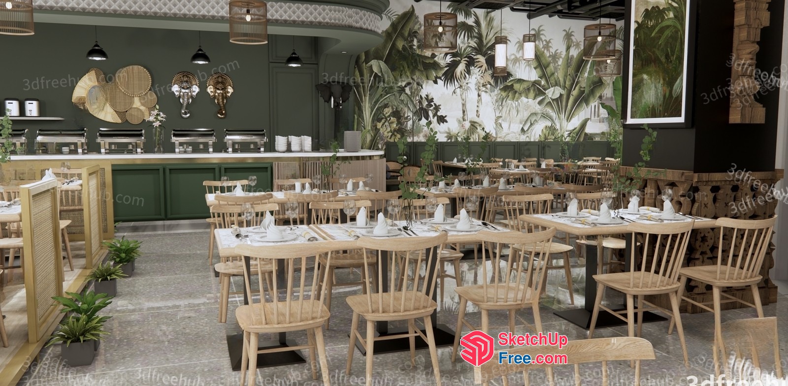 Modern Tropical Restaurant Interior 3D SketchUp File