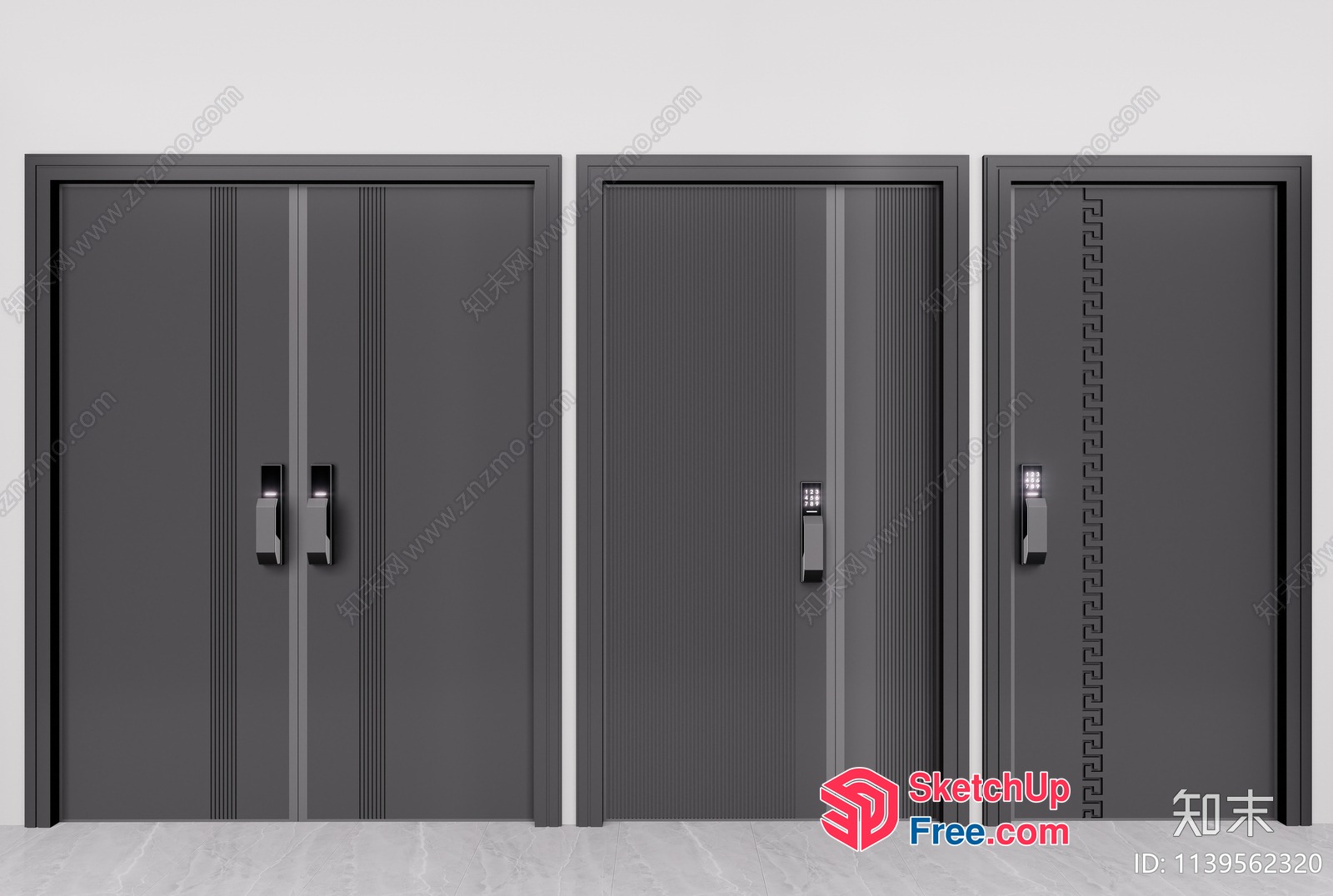 Modern Grey Elevator Doors With Sleek Handles 3D SketchUp File