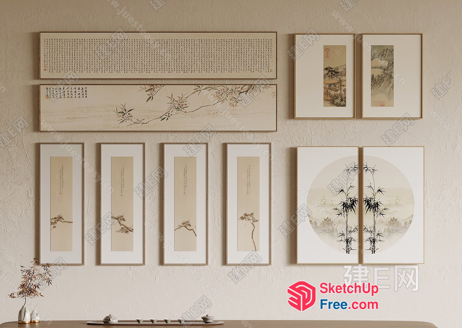 Elegant Japanese-Inspired Decorative Art Collection 3D SketchUp File