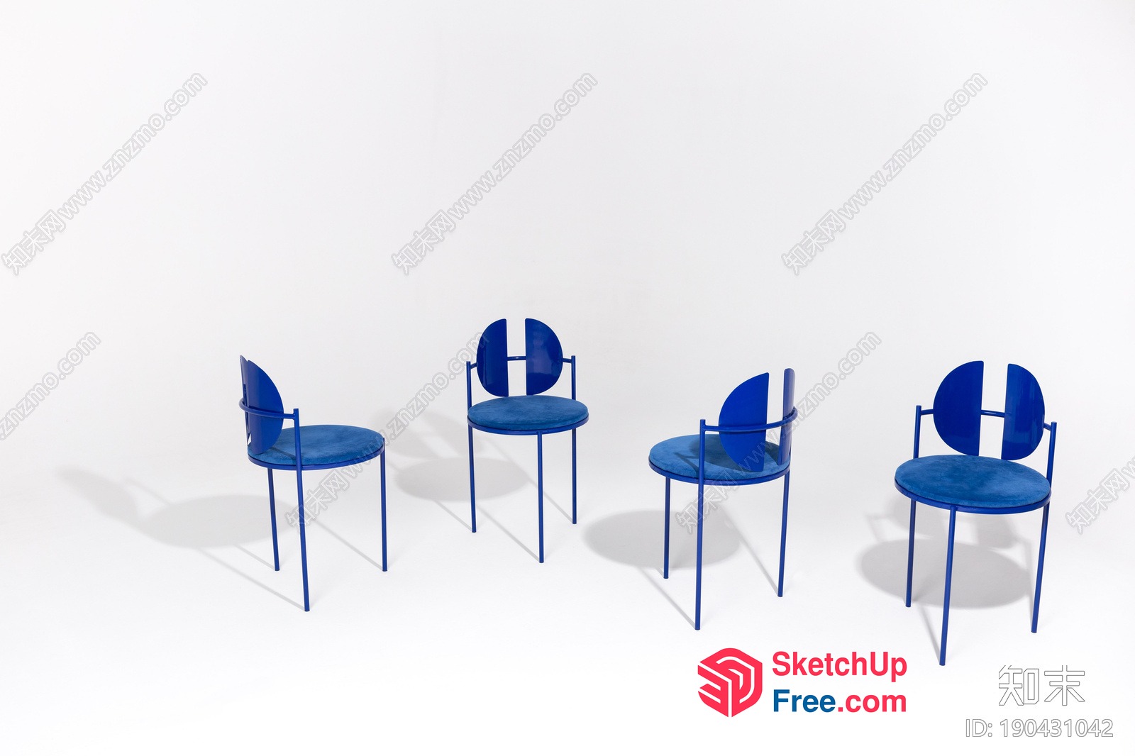 Four Blue Chairs In A Row 3D SketchUp File