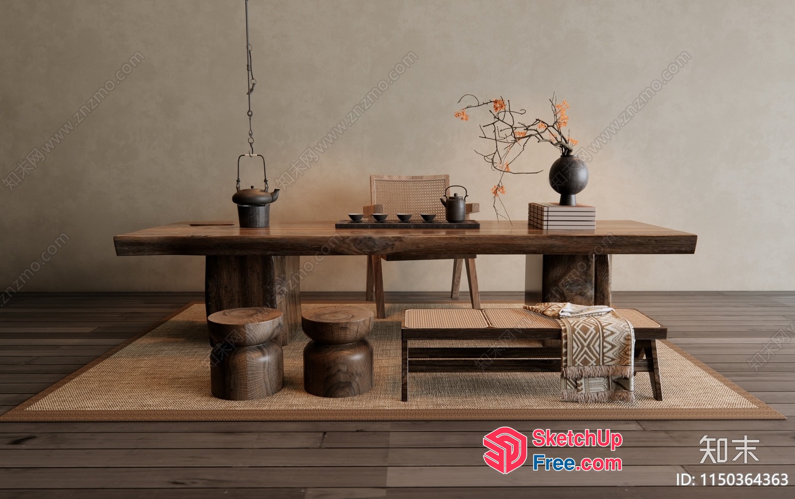 Wabi-Sabi Inspired Rustic Dining Room 3D SketchUp File