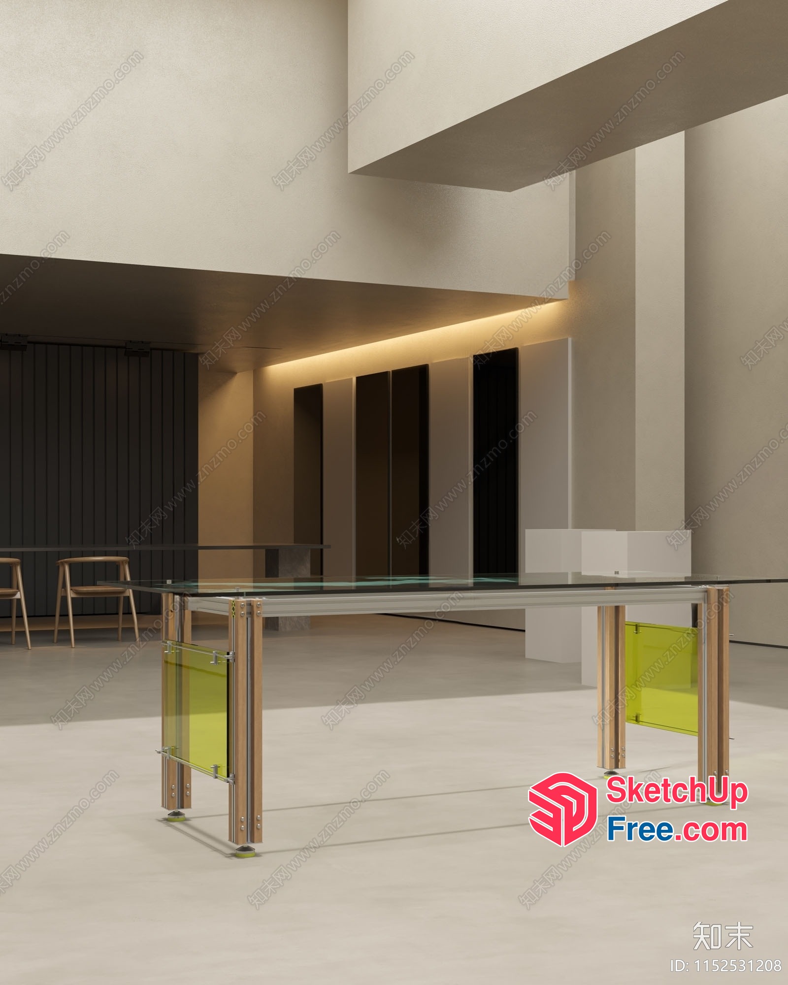 Modern Glass And Wood Table 3D SketchUp File