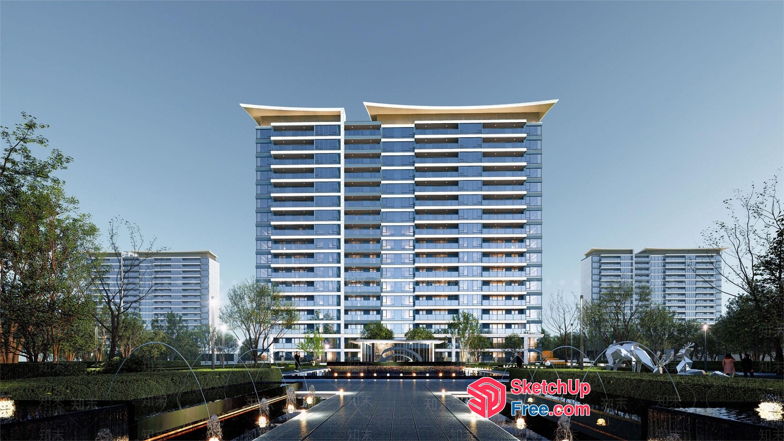 Modern High-Rise Apartment Building Exterior 3D SketchUp File