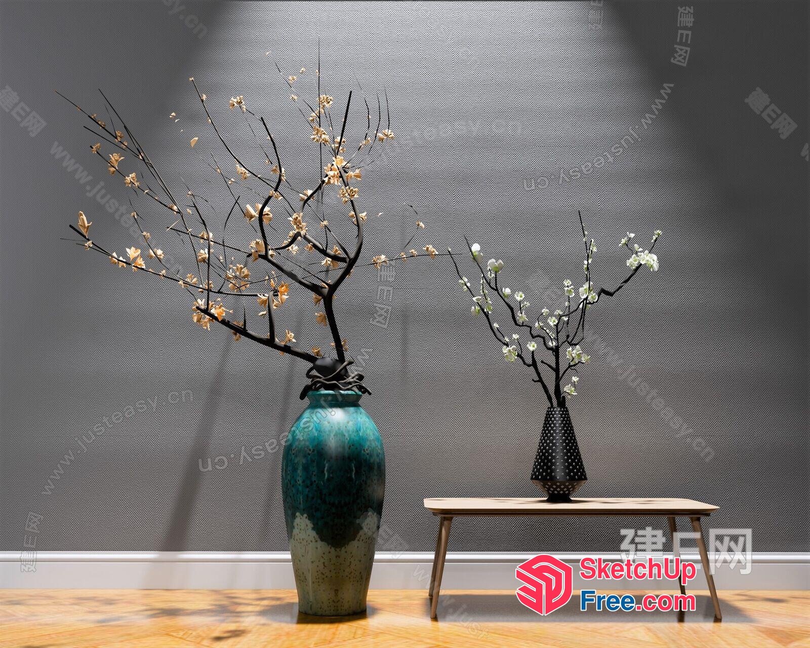 Elegant Decorative Vases With Branches And Flowers 3D SketchUp File
