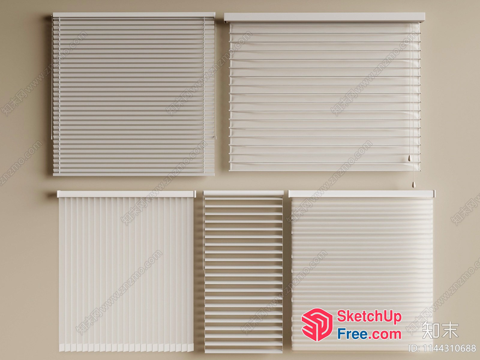 White Pleated Window Blinds 3D SketchUp File