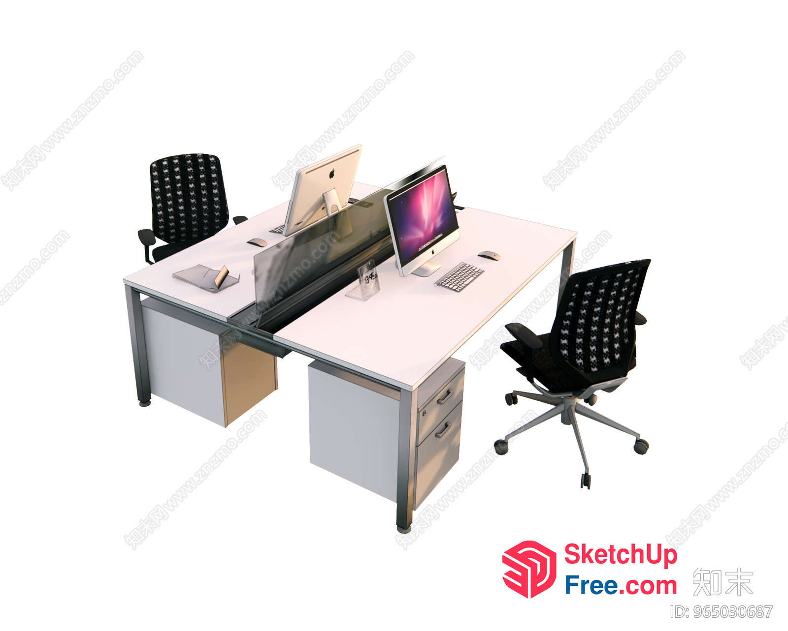 Modern Office Furniture With Two Desks And Two Chairs 3D SketchUp File