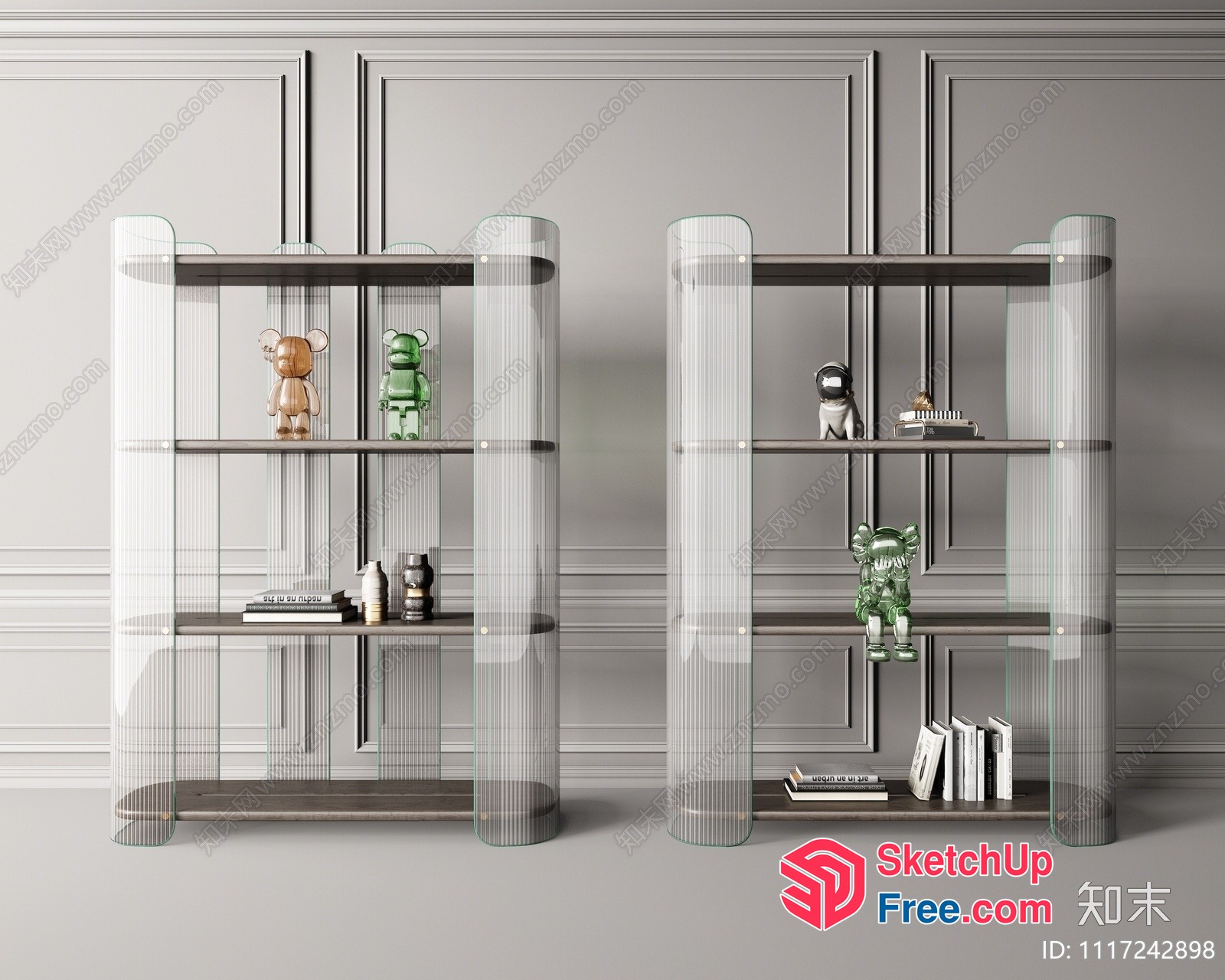 Elegant Modern Shelving Unit With Glass And Wooden Accents 3D SketchUp File