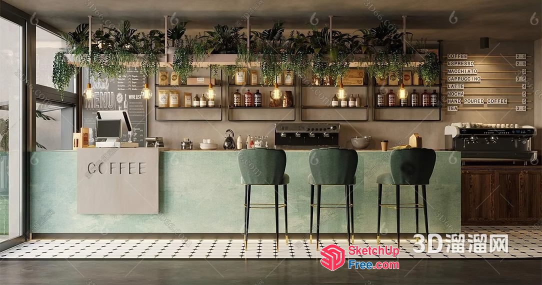 Coffee Shop Interior With Modern Decor 3D SketchUp File