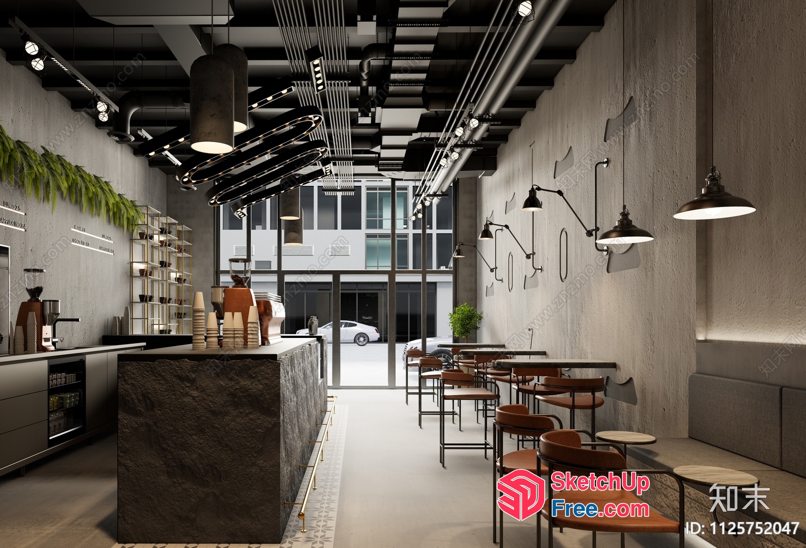 Modern Industrial Coffee Shop Interior 3D SketchUp File