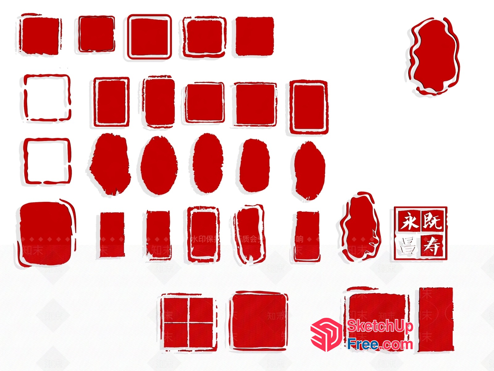 Red Brush Strokes On White Background 3D SketchUp File