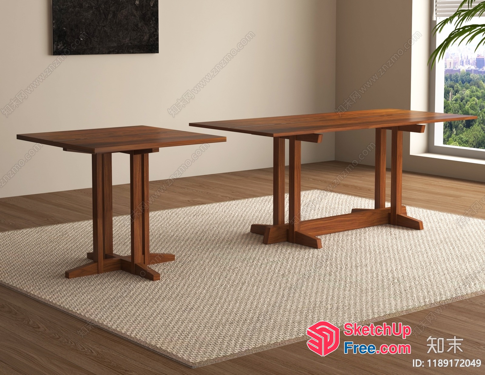 Modern Wooden Dining Table Set With City View 3D SketchUp File