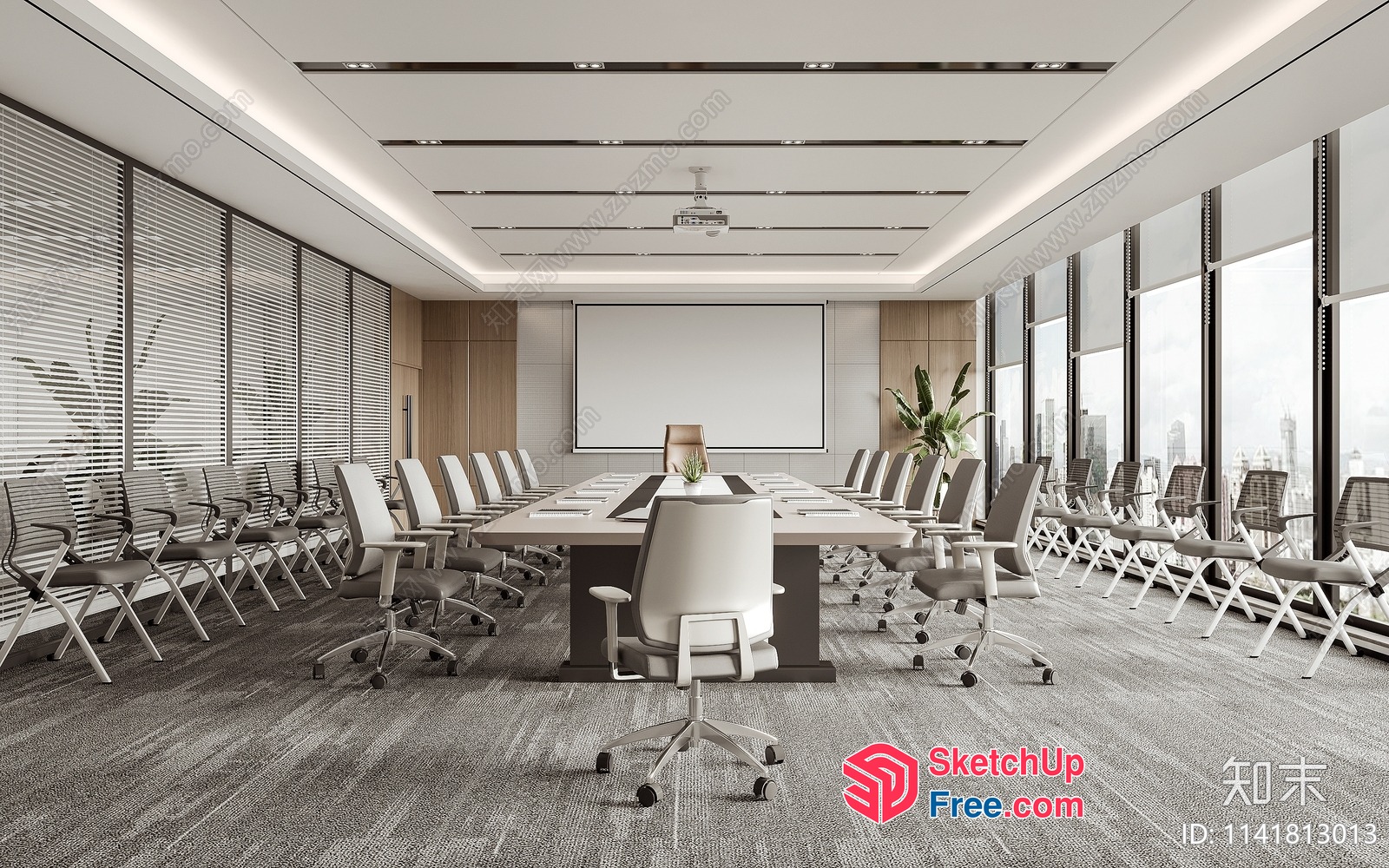 Modern Conference Room With Large Table And Chairs 3D SketchUp File