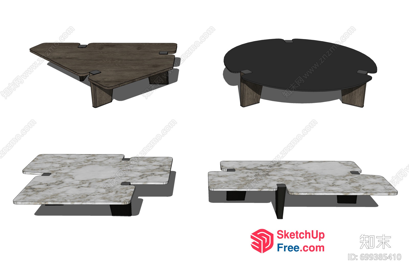 Modern Coffee Table Designs In Marble And Wood 3D SketchUp File