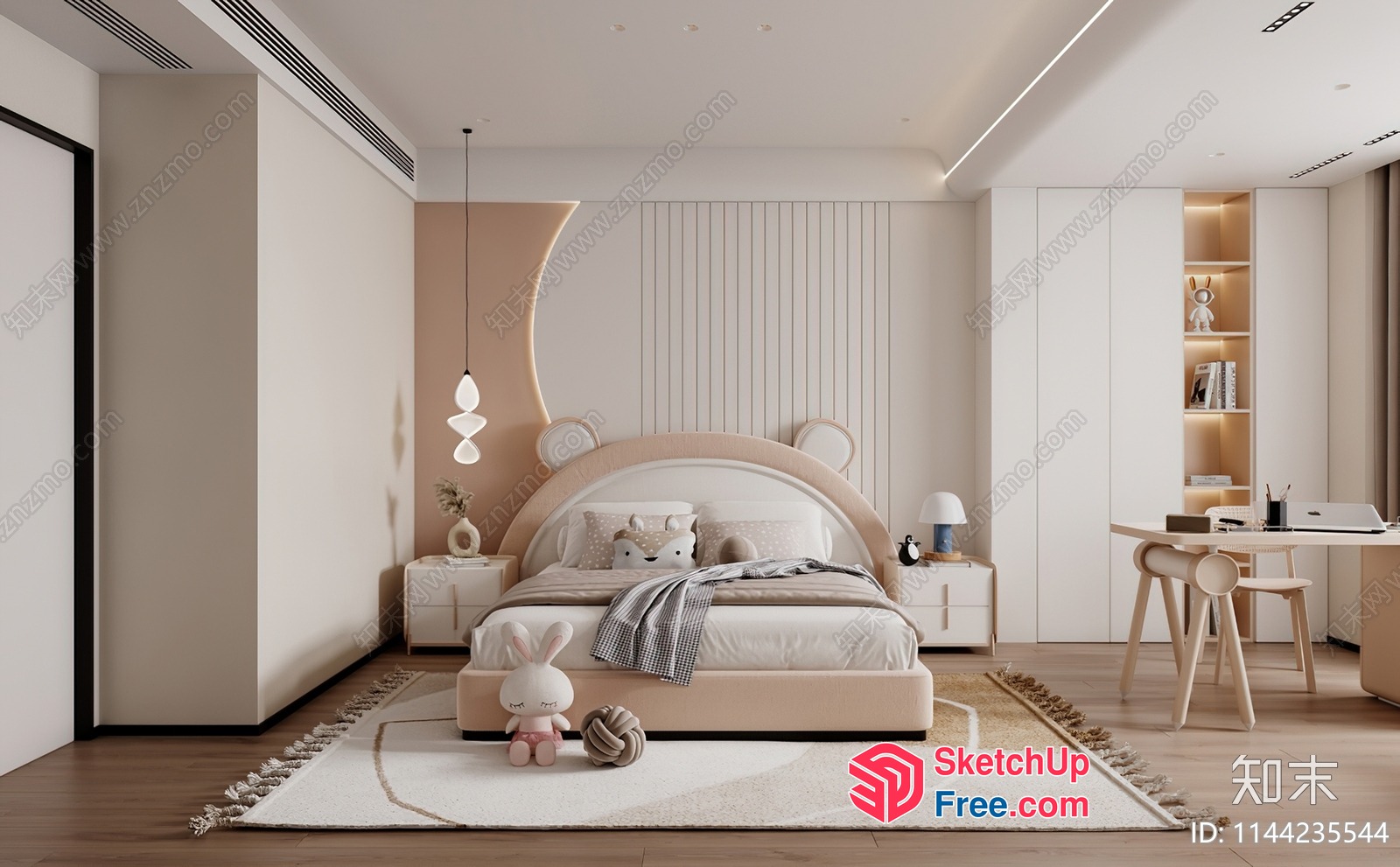 Modern Minimalist Children'S Bedroom With Soft Lighting 3D SketchUp File