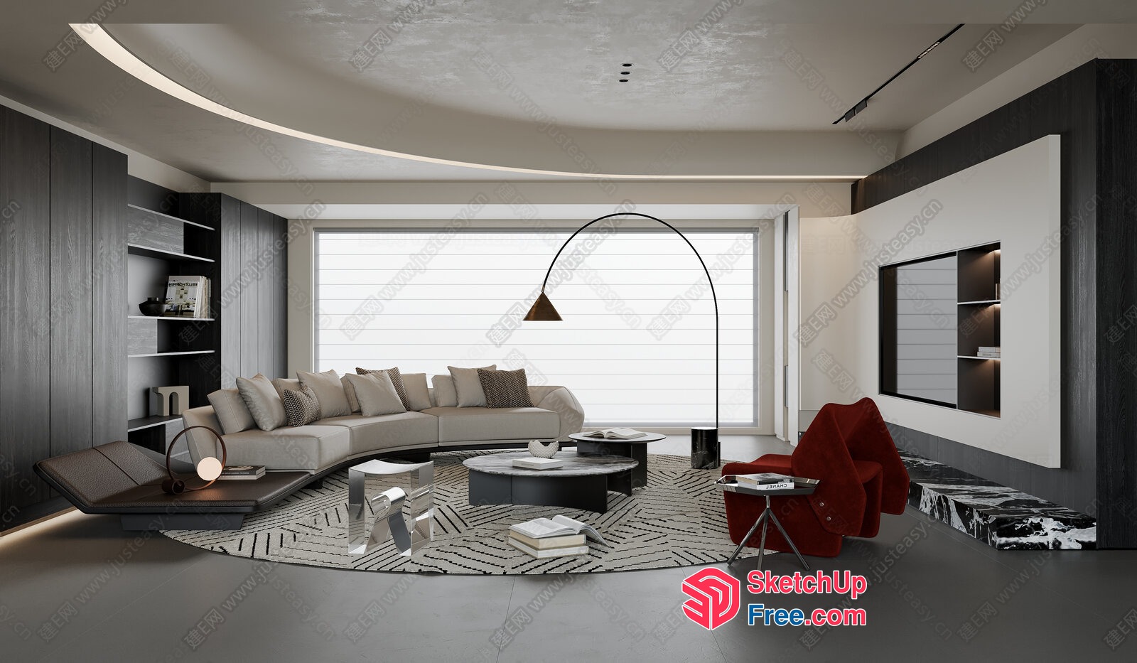 Modern Living Room With Sleek Furniture And Large Windows 3D SketchUp File