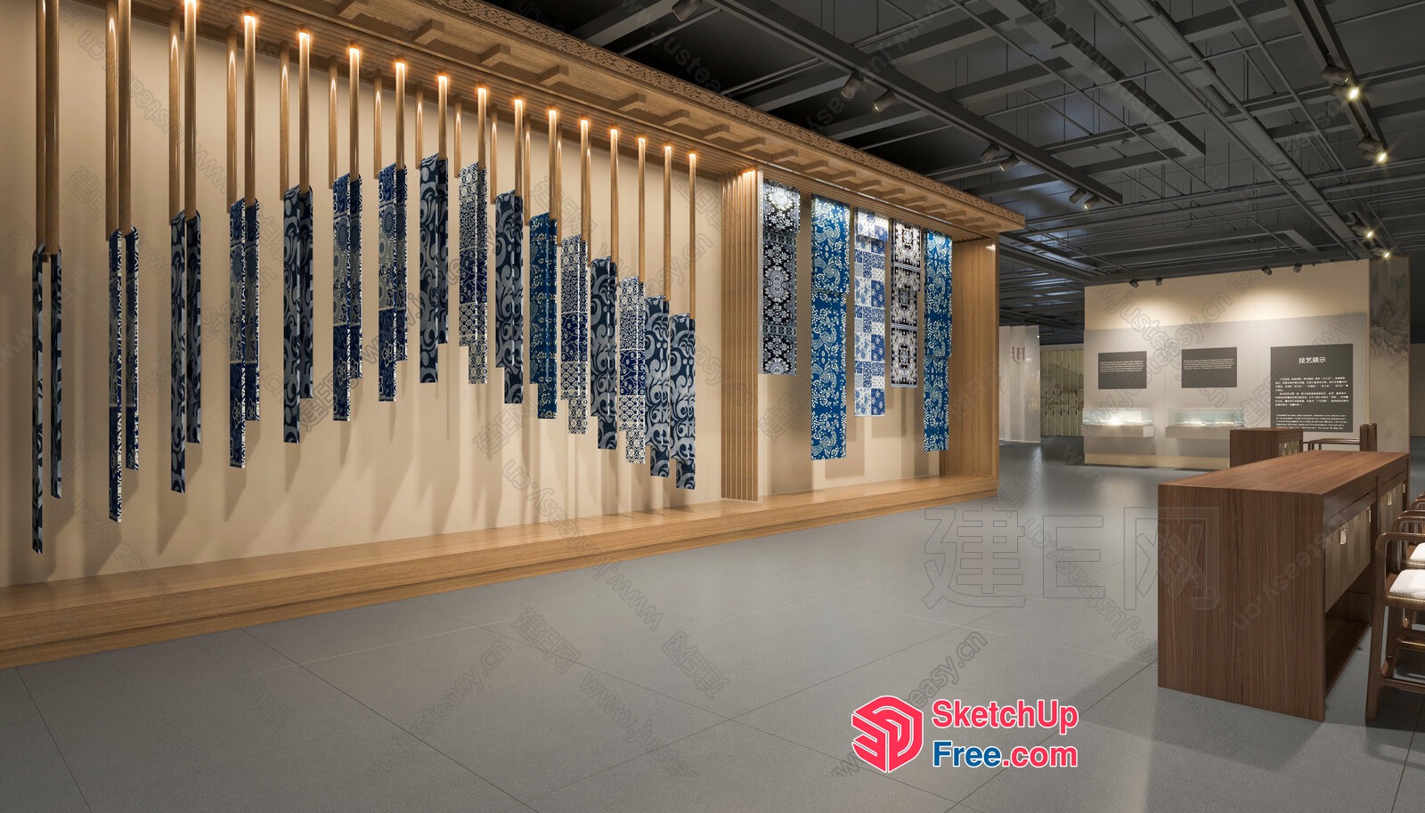 Modern Interior Design Showcasing Blue And White Decor 3D SketchUp File