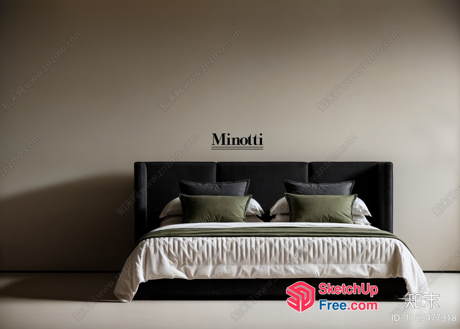 Minotti Bed With Pillows 3D SketchUp File