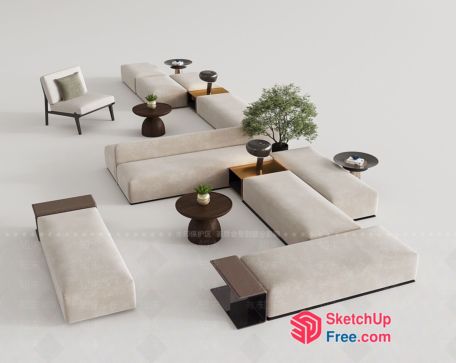 Modern Minimalist Living Room Furniture Set 3D SketchUp File