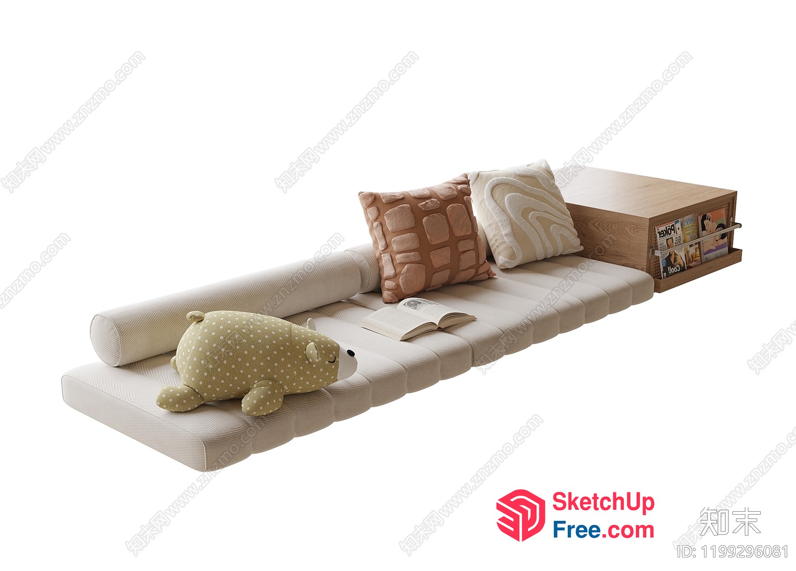 Japanese Style Sofa With Stuffed Animal And Book 3D SketchUp File