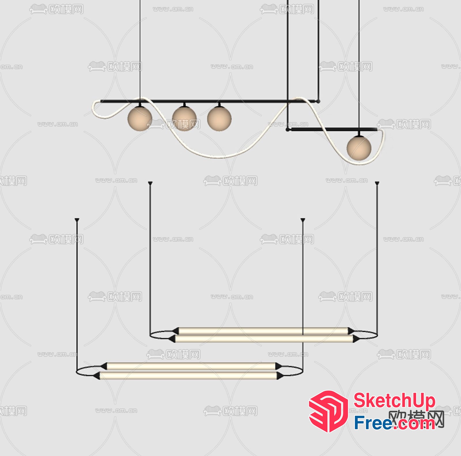 Minimalist Suspended Lighting Fixture With Creamy Accents 3D SketchUp File