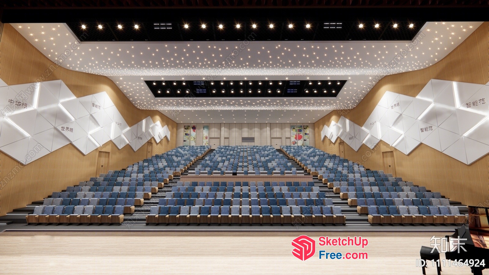 Large Auditorium With Modern Ceiling And Seating 3D SketchUp File