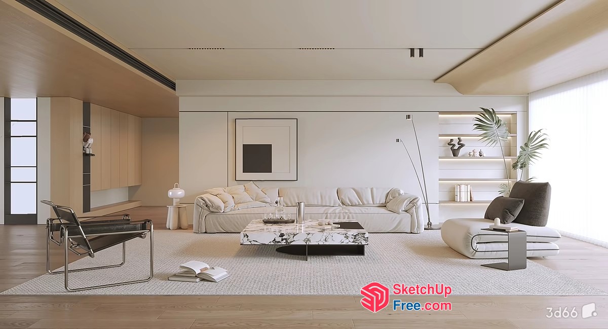 Elegant Modern Minimalist Living Room Interior 3D SketchUp File
