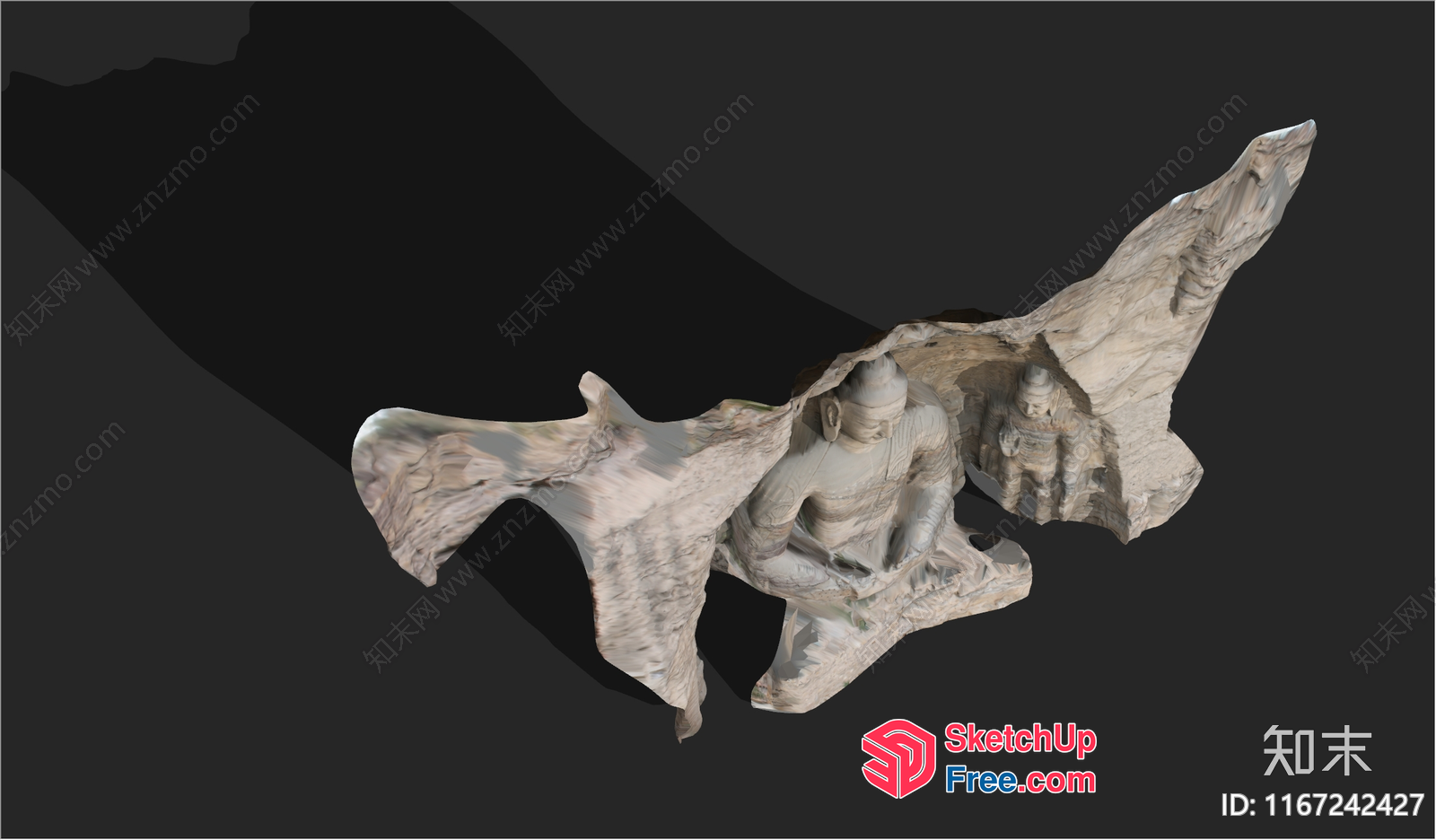 Carved Stone Figure And Decorative Pieces On Black Background 3D SketchUp File