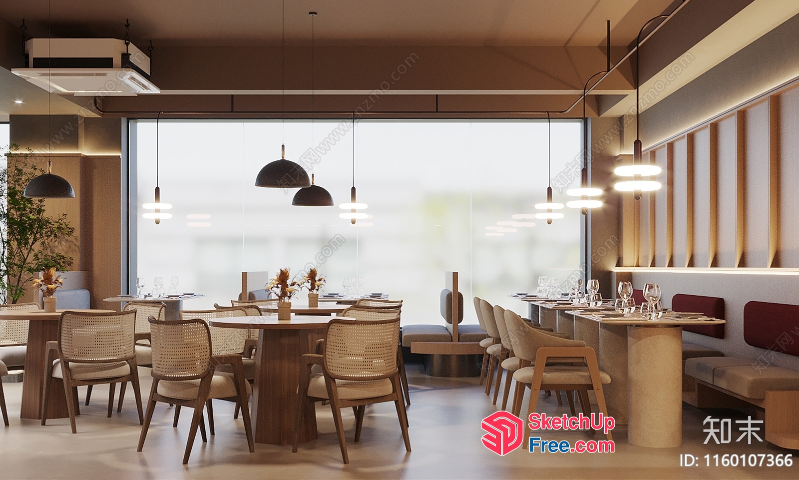 Modern Japanese-Style Dining Room With Large Windows 3D SketchUp File