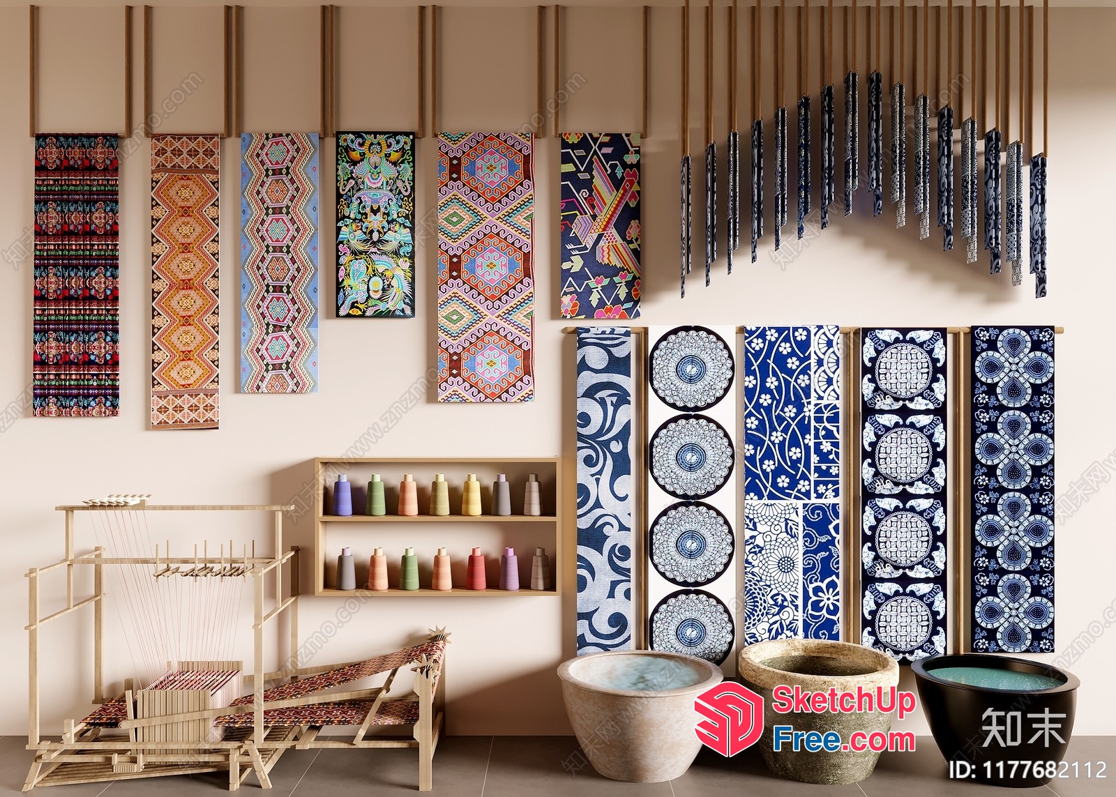 Asian-Inspired Interior Decor With Traditional Patterns 3D SketchUp File