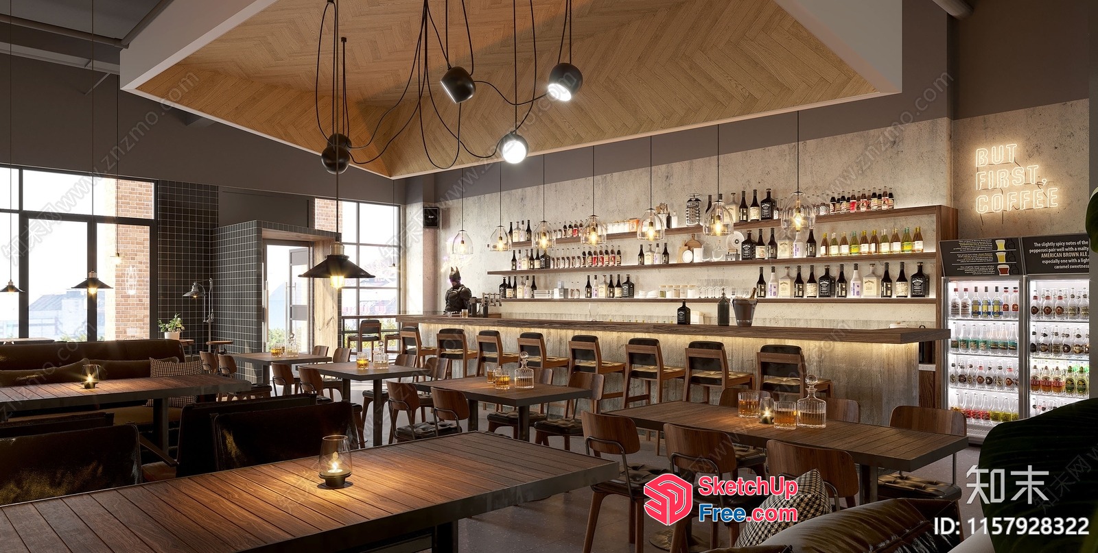 Modern Bar And Restaurant Interior With Sleek Decor 3D SketchUp File