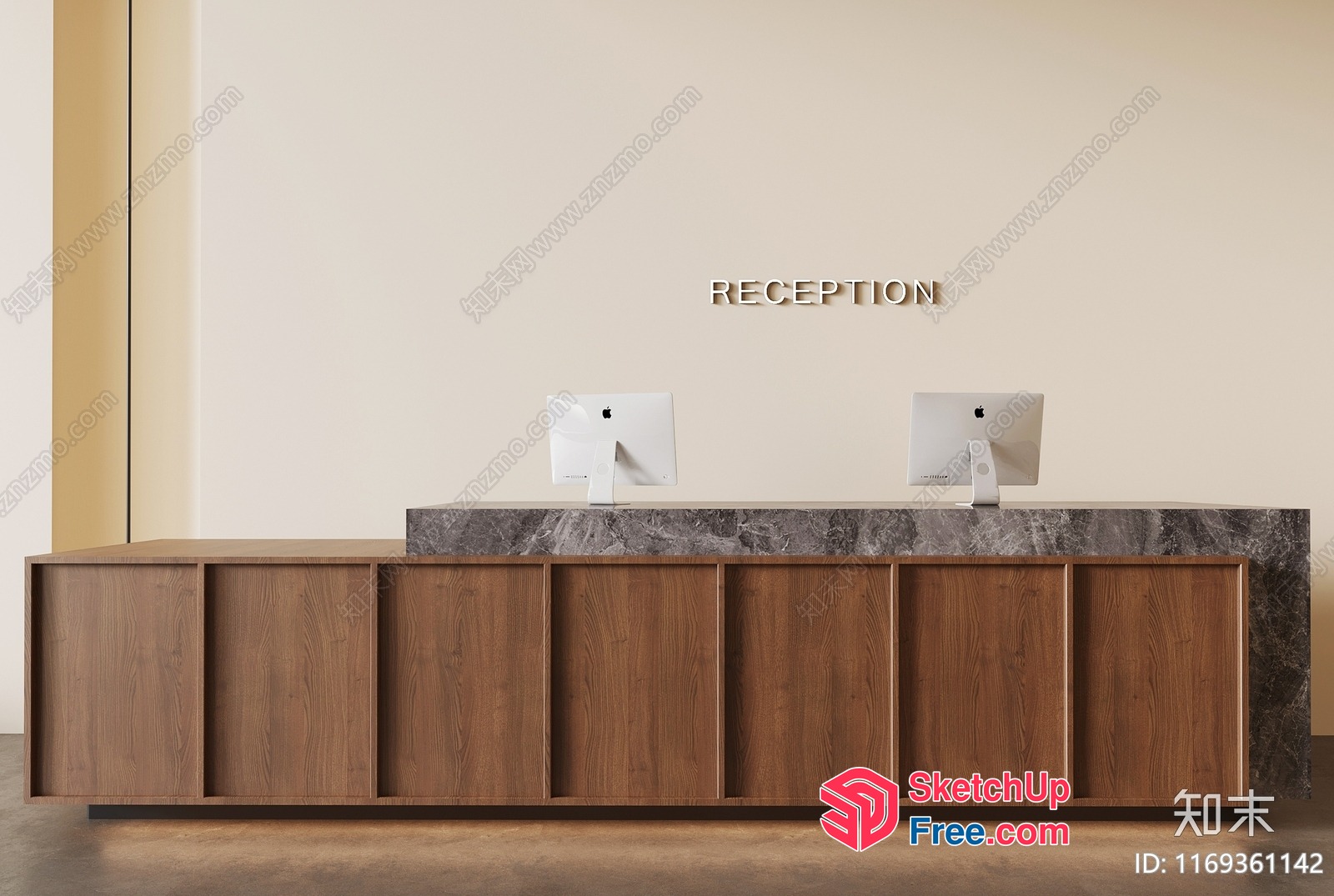 Modern Reception Desk With Marble Top And Wooden Base 3D SketchUp File