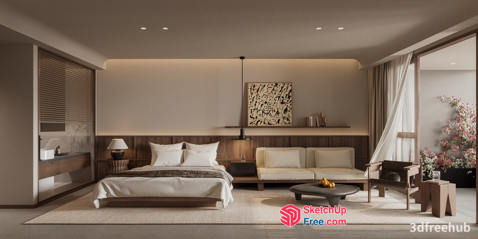 Modern Minimalist Japanese-Inspired Bedroom 3D SketchUp File