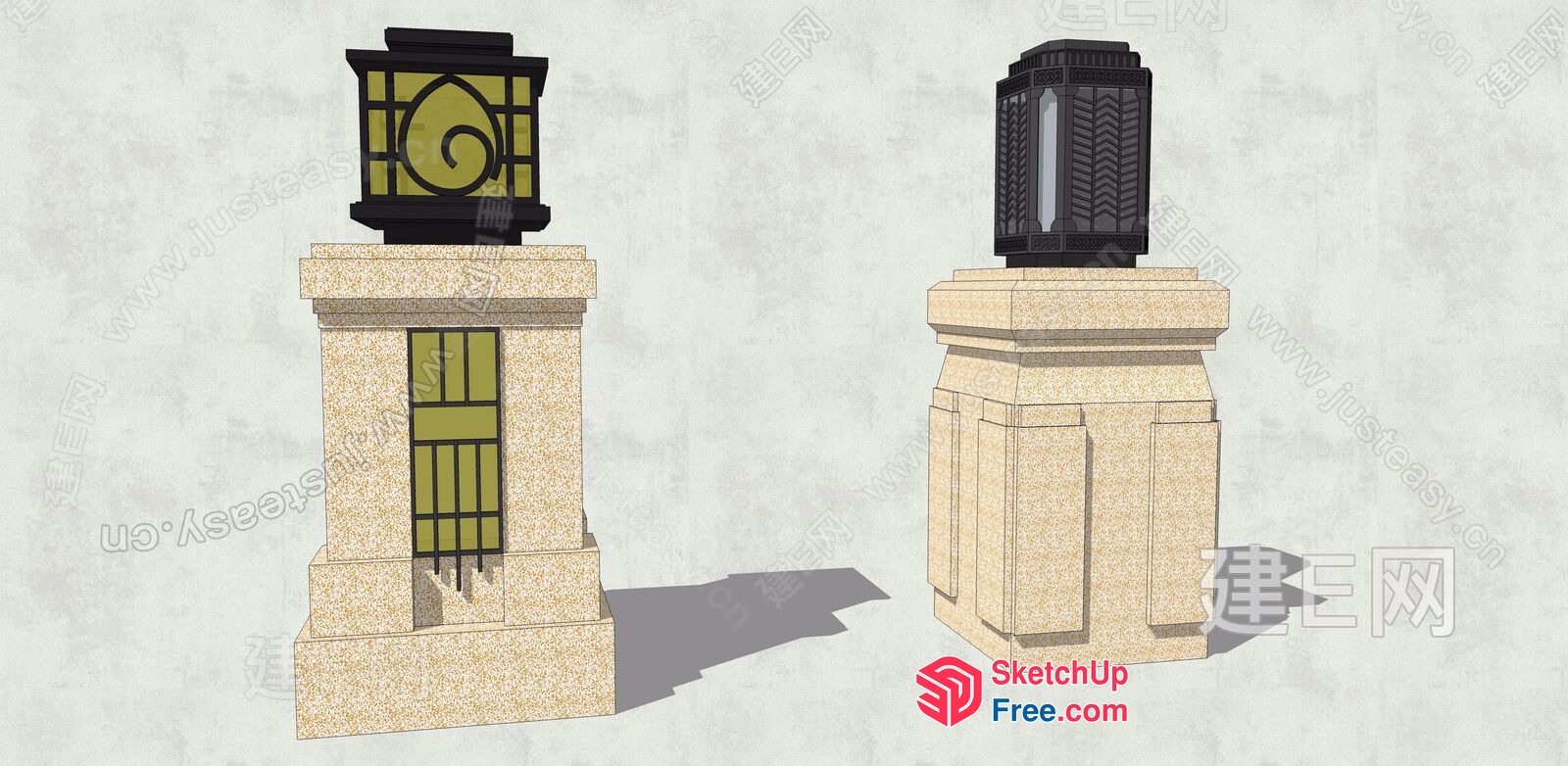 Two Pillars With Lanterns And Windows 3D SketchUp File