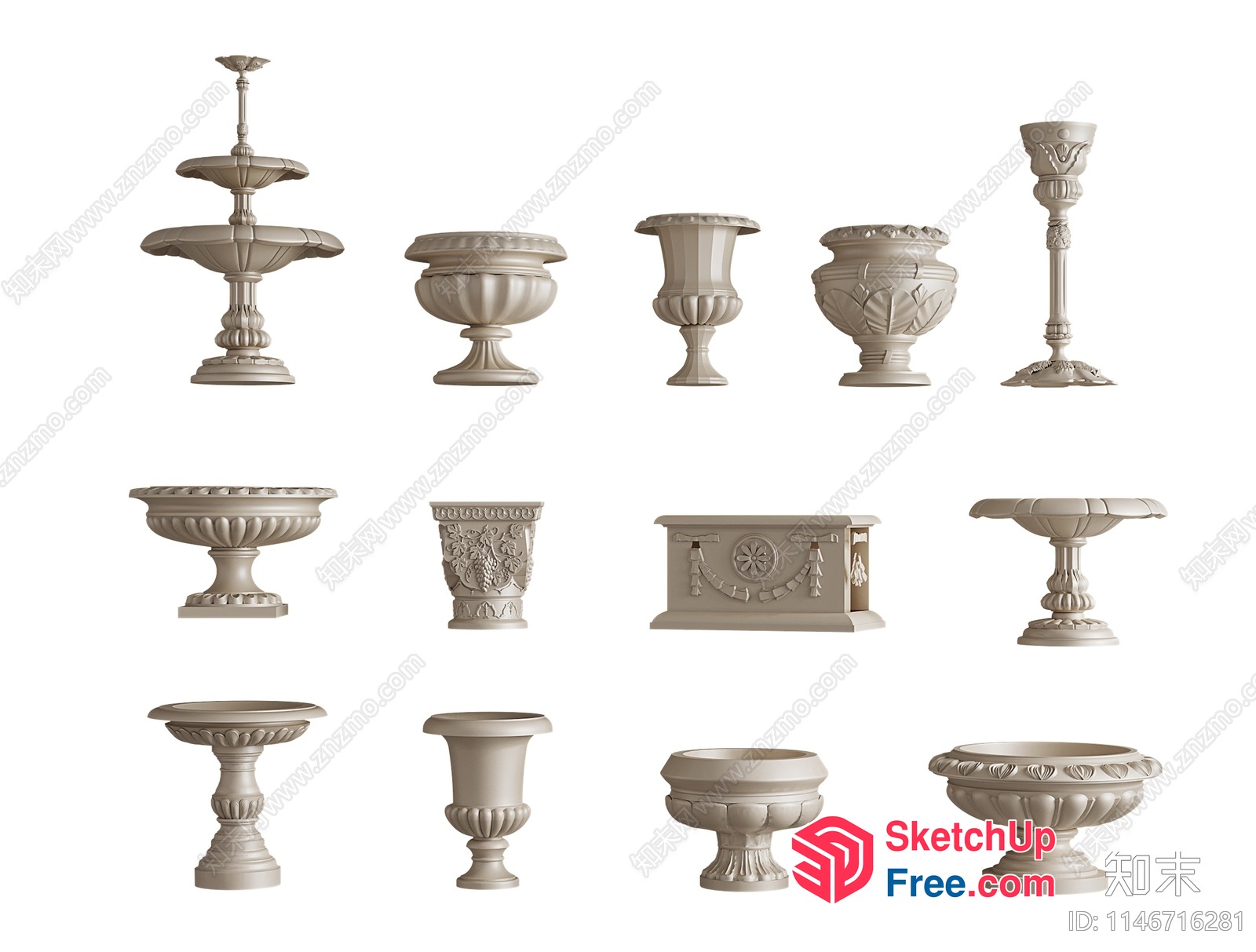 Ornate Decorative Urns Collection 3D SketchUp File