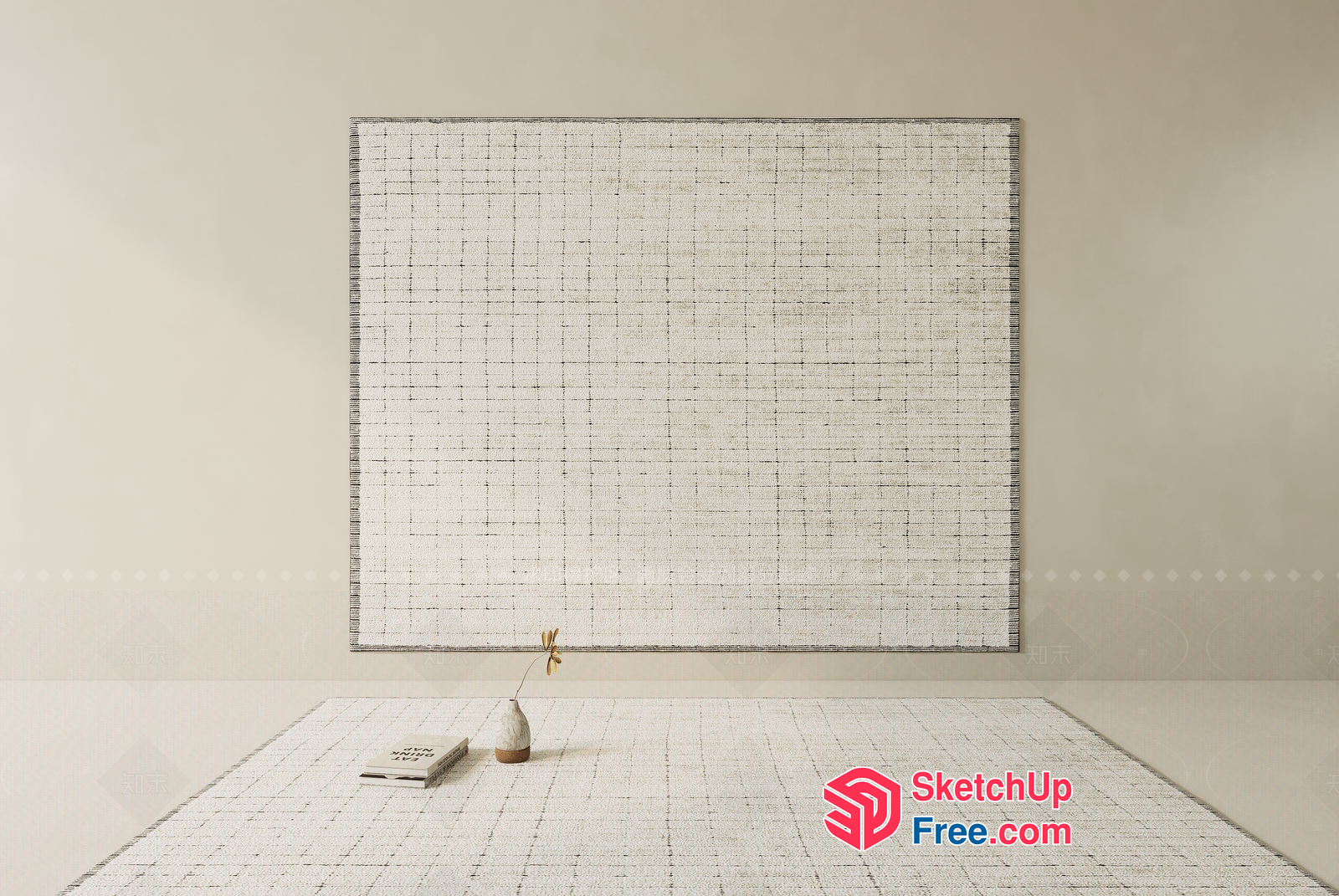 Minimalist White And Gray Decorated Wall And Floor 3D SketchUp File