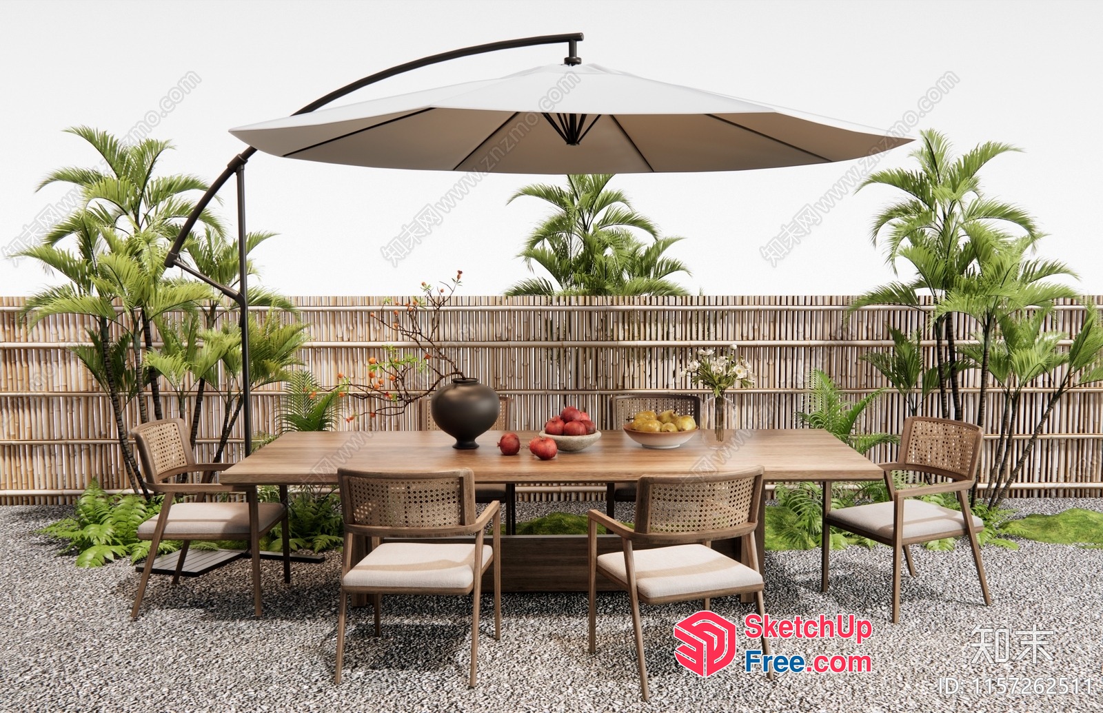 Elegant Outdoor Dining Table With Chairs And Umbrella 3D SketchUp File