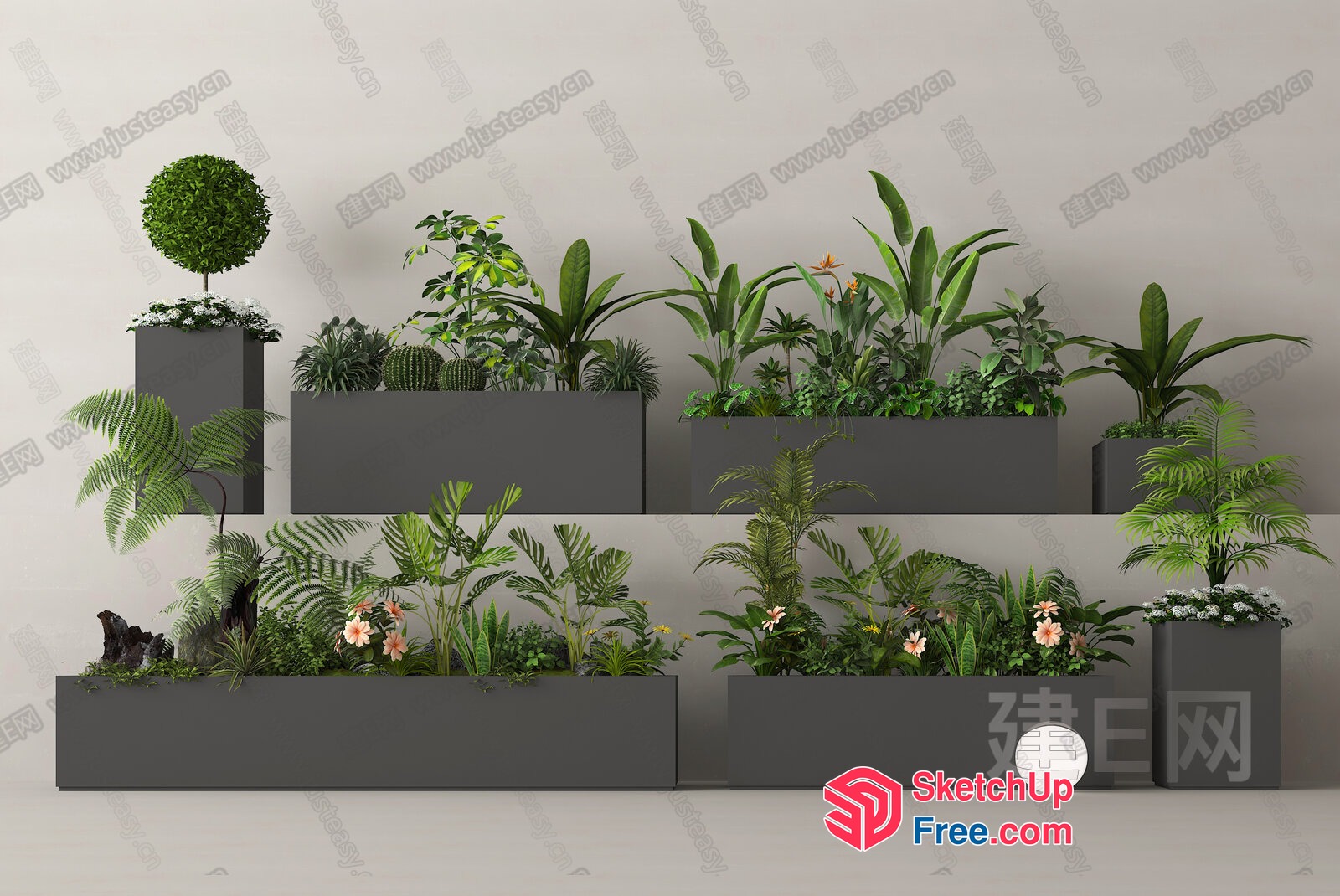 Greenery Collection In Modern Planters 3D SketchUp File
