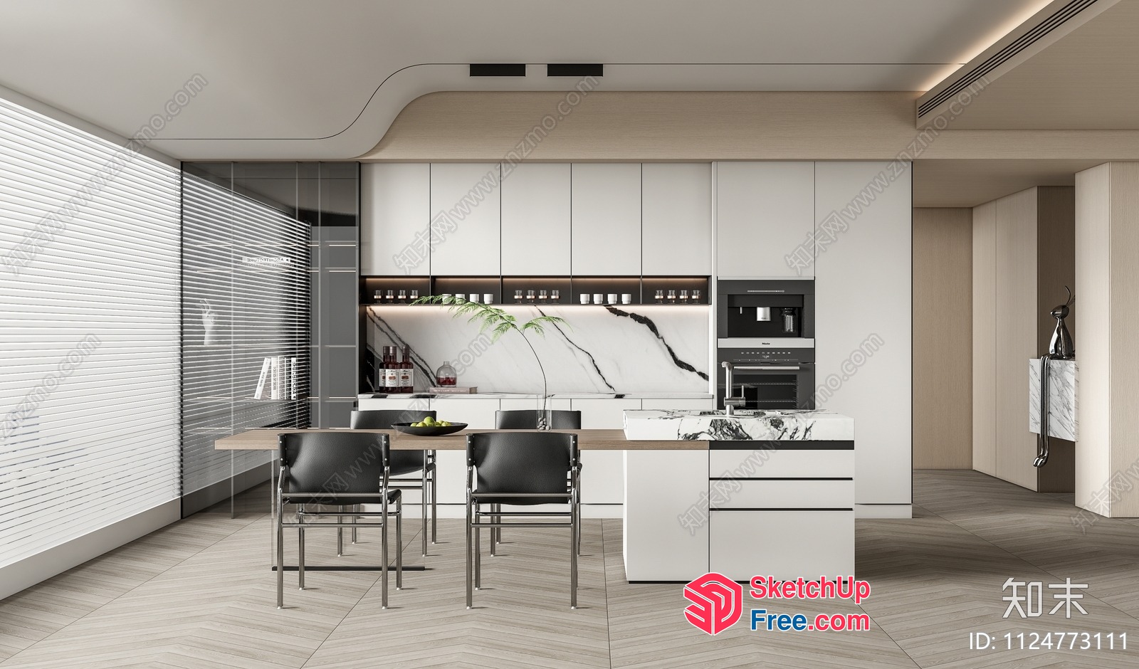Modern Sleek Minimalist Kitchen Dining Space 3D SketchUp File