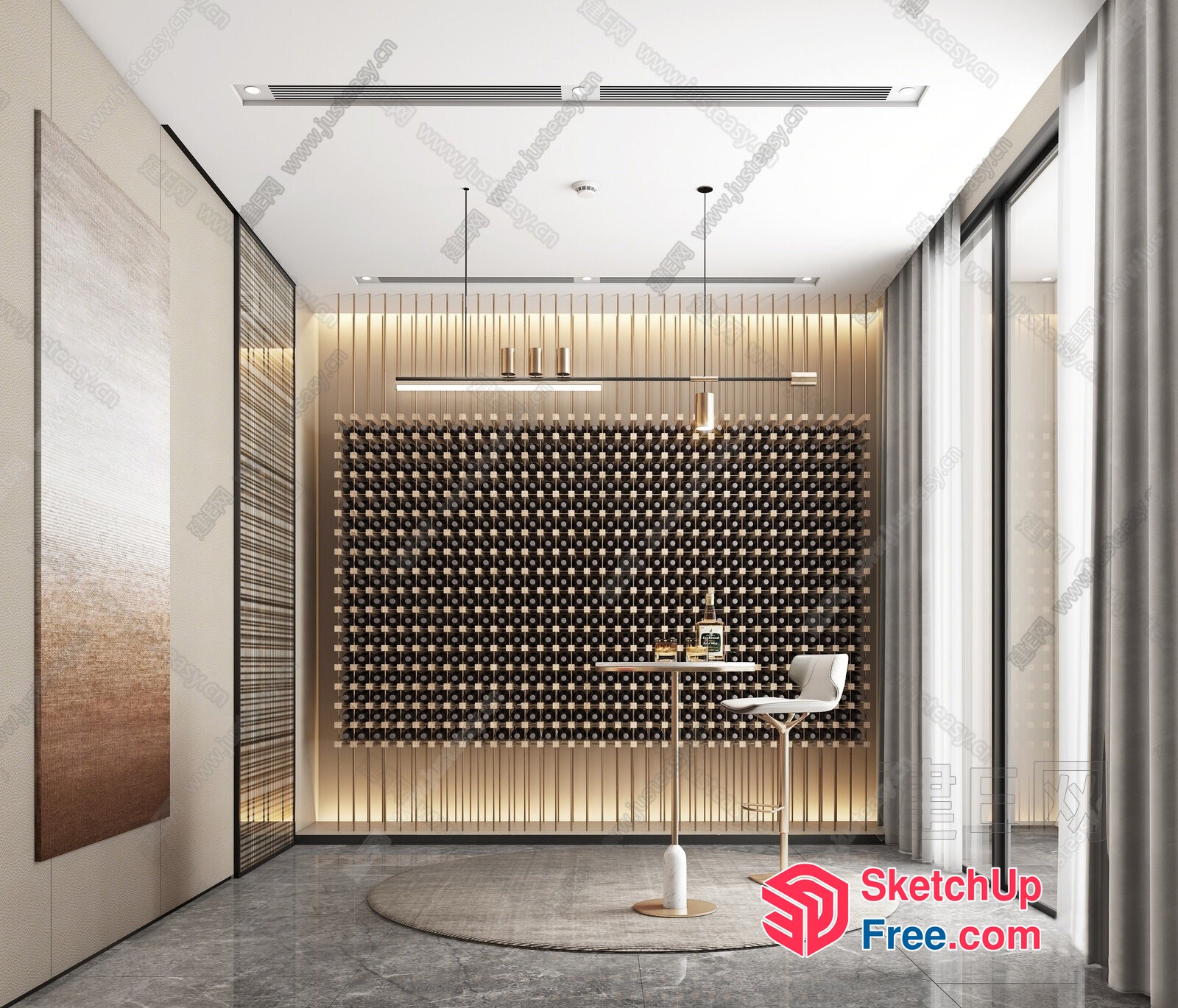 Luxurious Modern Office Space With Unique Wine Display 3D SketchUp File