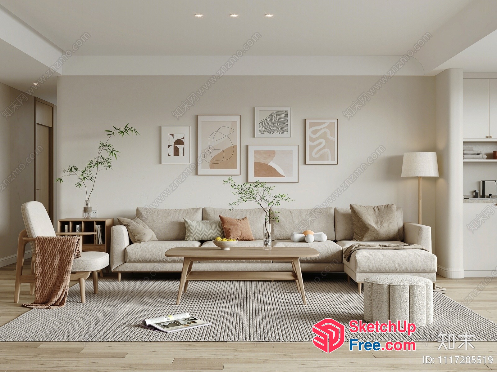 Minimalist Living Room With Neutral Color Palette 3D SketchUp File