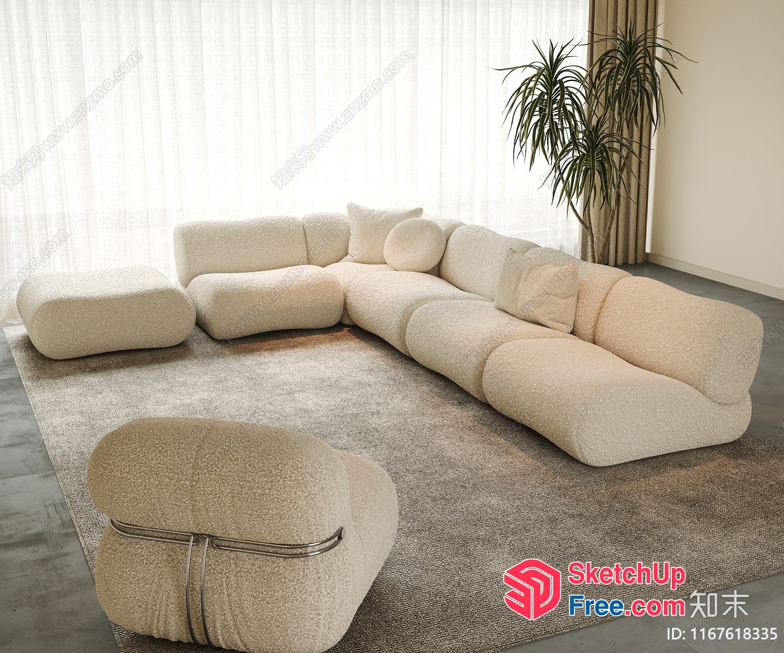 Modern Creamy Style Sofa And Pillows 3D SketchUp File