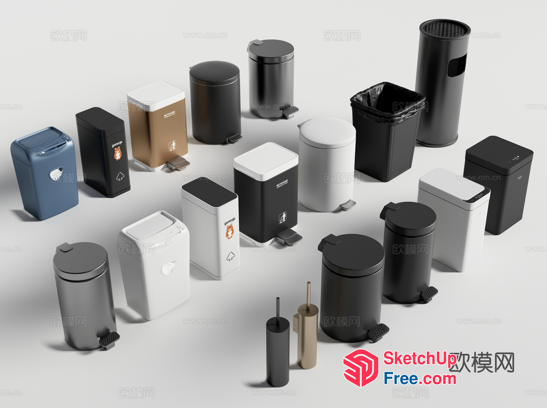 Assorted Trash Cans And Bins 3D SketchUp File